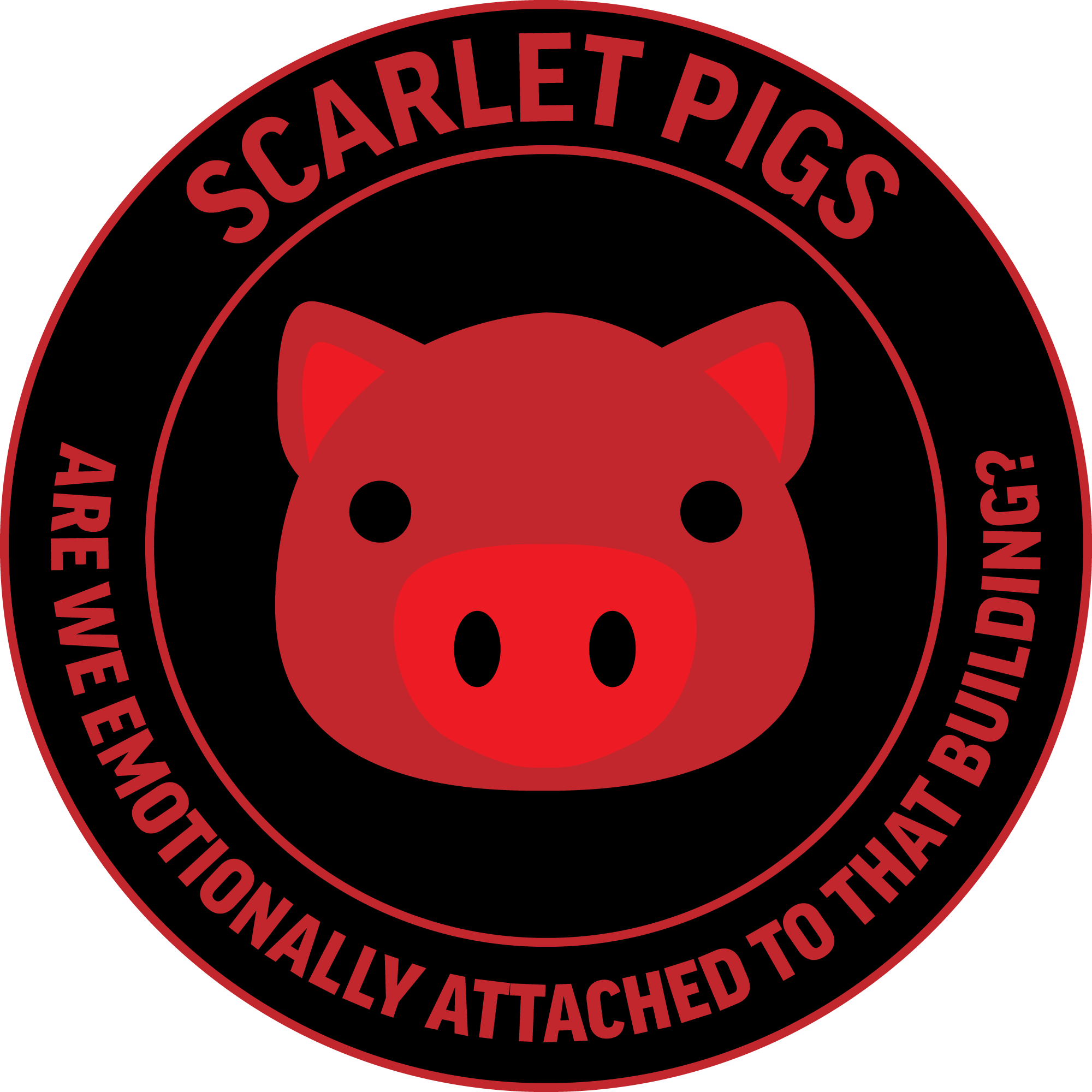 The Scarlet Pigs unit patch: a red pig on black, ringed with the unit motto